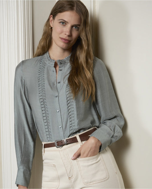 SURKANA - Camicia fluida con arricciature, Blu Acciaio