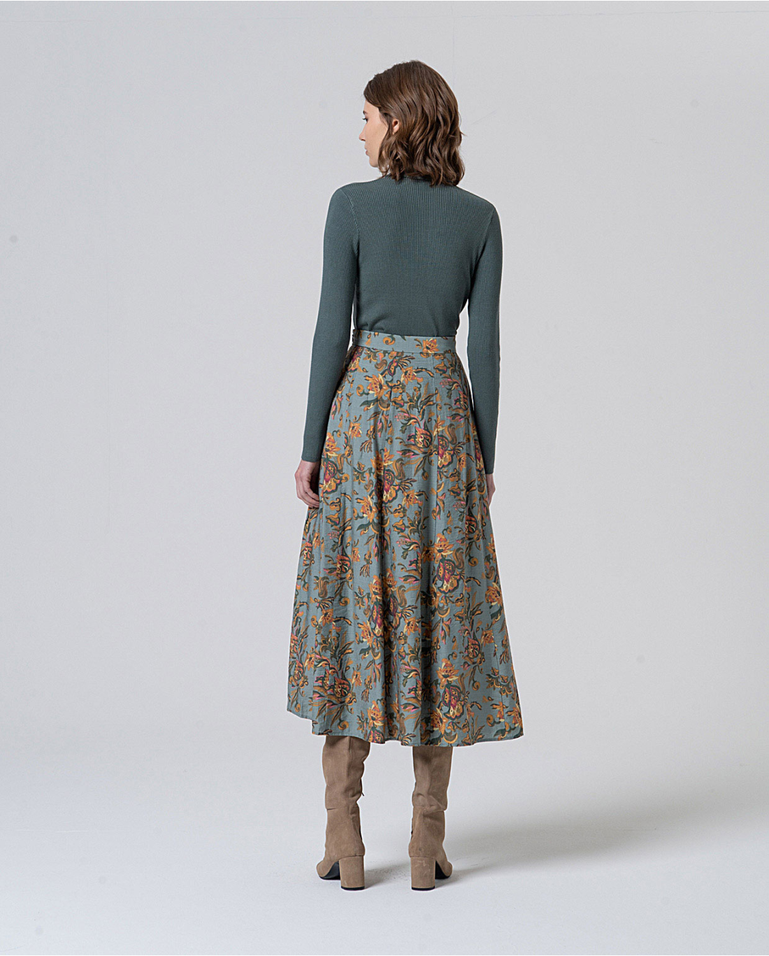 SURKANA - Gonna midi stampa floreale, Multicolore