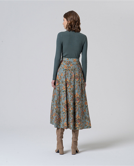 SURKANA - Gonna midi stampa floreale, Multicolore