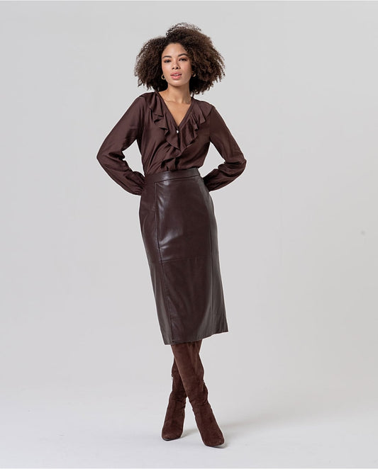 SURKANA - Gonna tubino simil pelle cioccolato