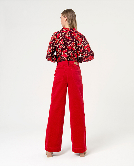 SURKANA - Pantalone wide leg in velluto, Rosso