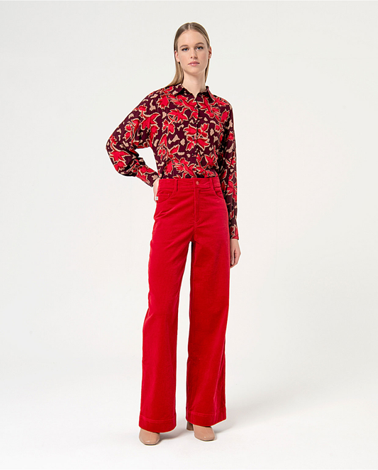 SURKANA - Pantalone wide leg in velluto, Rosso