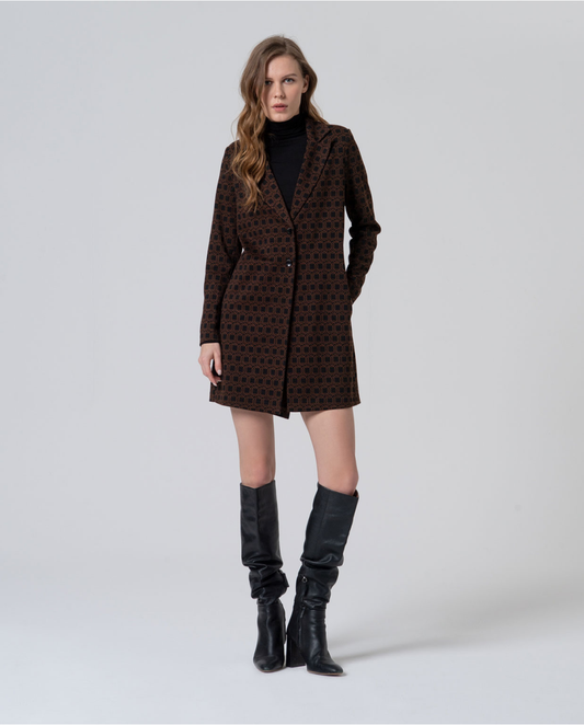 SURKANA - Giacca lunga con stampa geometrica, Nero