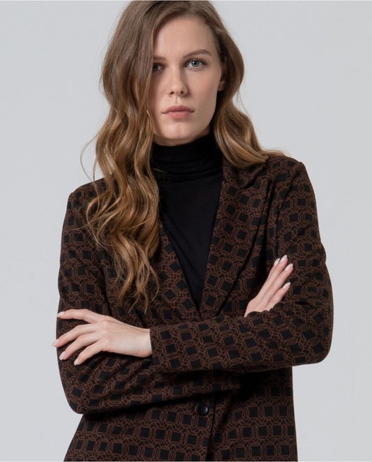 SURKANA - Giacca lunga con stampa geometrica, Nero