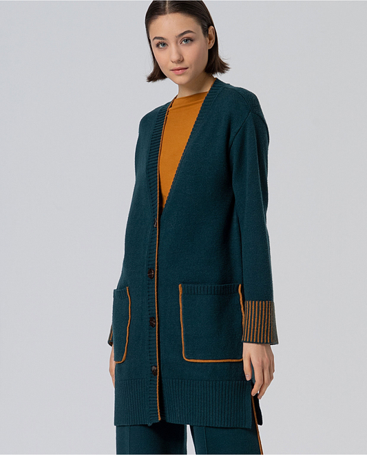 SURKANA - Cardigan lungo con tasche, Verde Bottiglia