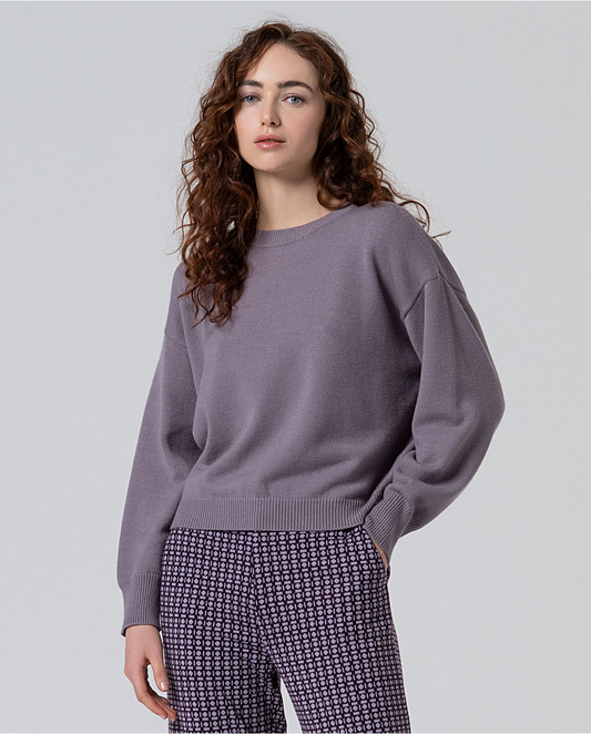 SURKANA - Pullover corto con maniche a sbuffo, Grigio Polvere