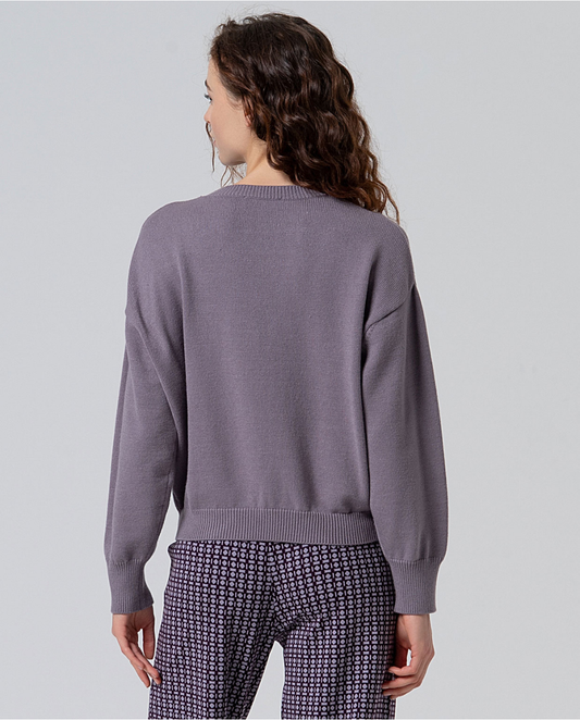 SURKANA - Pullover corto con maniche a sbuffo, Grigio Polvere