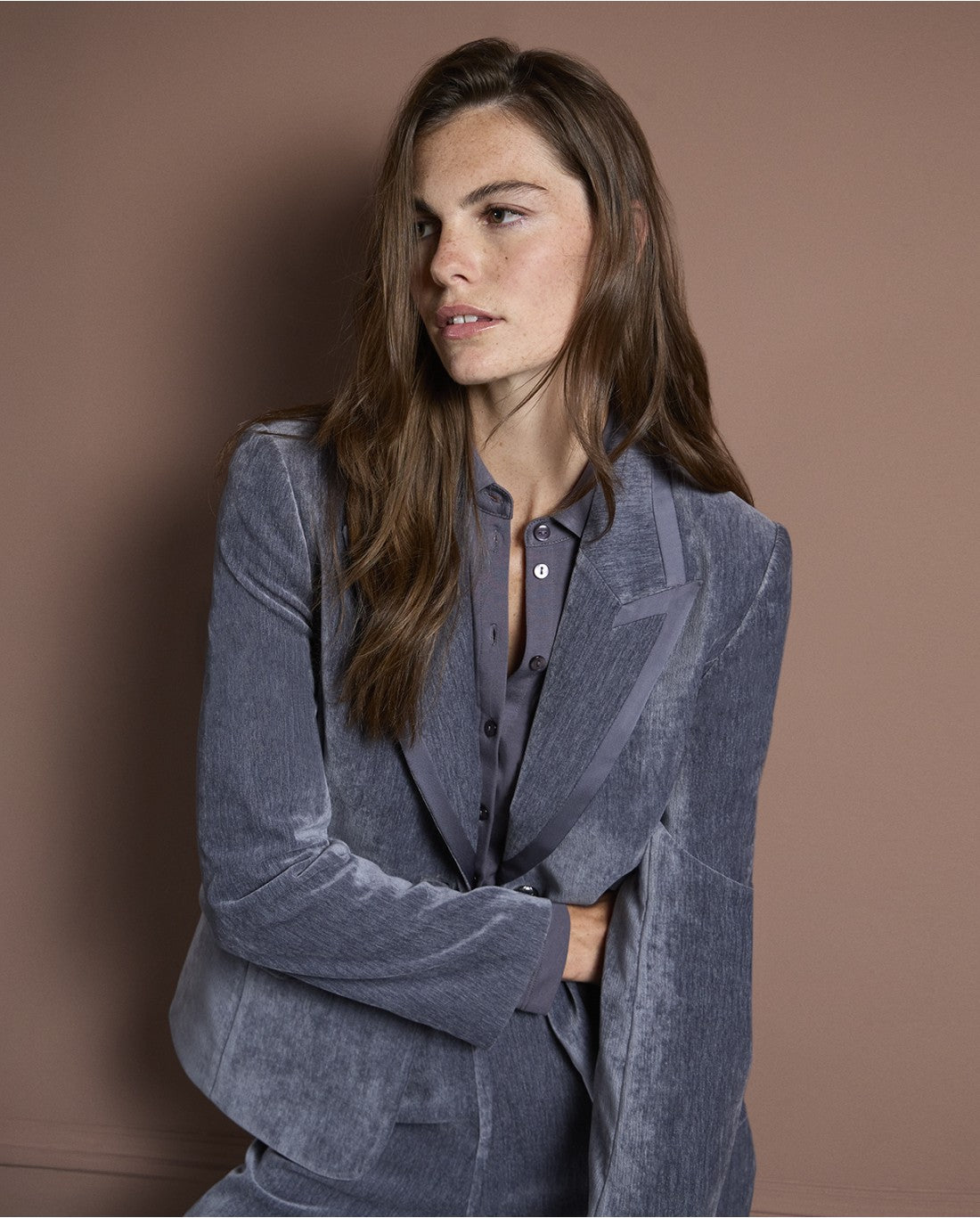 SURKANA - Blazer in velluto, Grigio