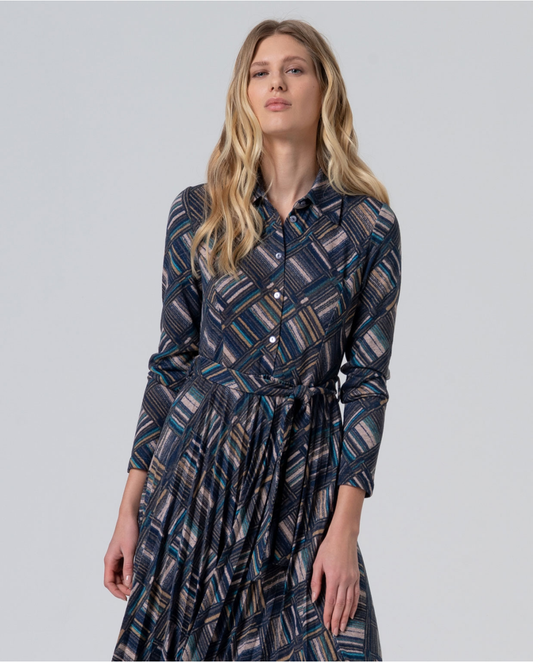 SURKANA - Abito camicia con cintura, Azzurro