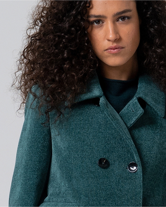 SURKANA - Cappotto corto in ciniglia, Blu Acciaio