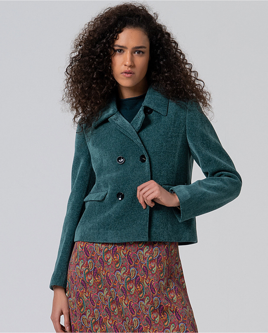 SURKANA - Cappotto corto in ciniglia, Blu Acciaio