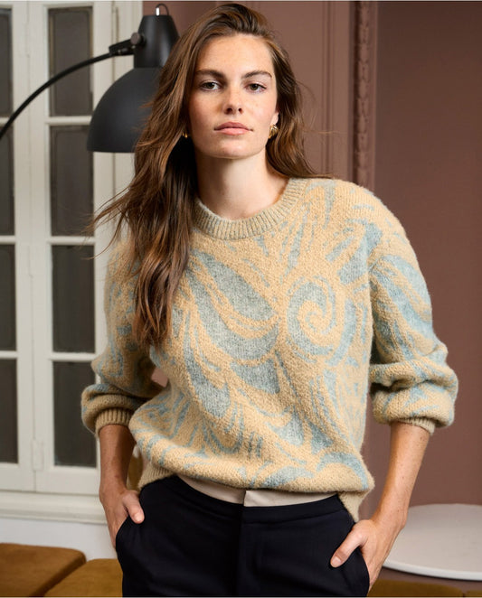 SURKANA - Maglione jacquard con manica a sbuffo, Azzurro