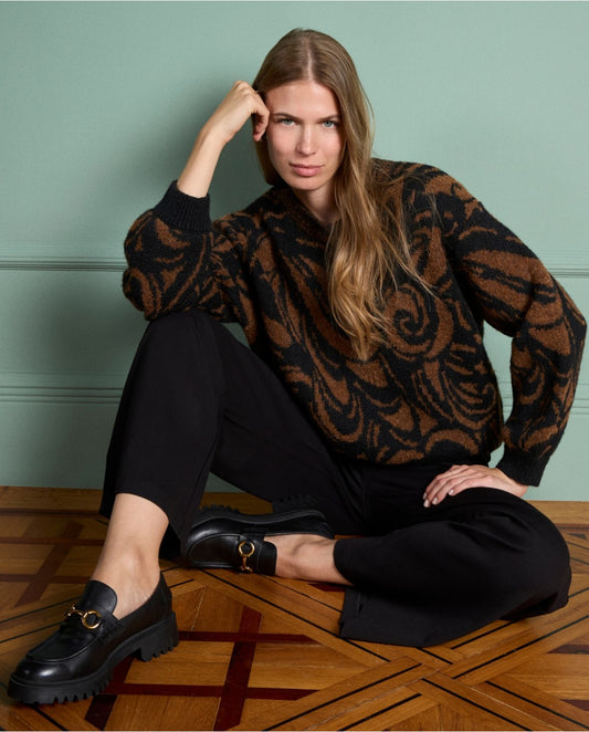 SURKANA - Maglione jacquard con manica a sbuffo, Marrone