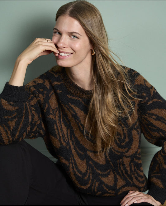 SURKANA - Maglione jacquard con manica a sbuffo, Marrone