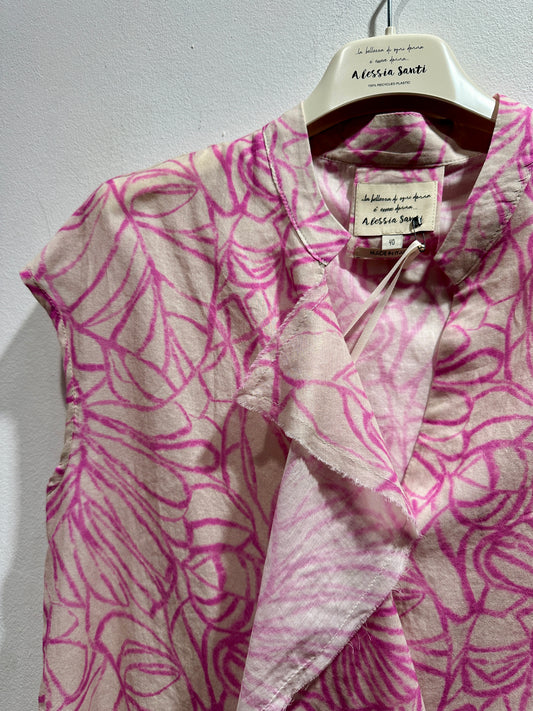 ALESSIA SANTI - Camicia fantasia con rouches, Fucsia