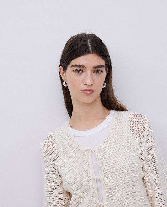 YERSE - Cardigan con lacci, Bianco