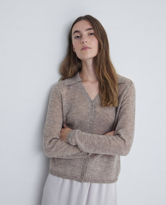 YERSE - Cardigan fino misto alpaca e lana, Pietra