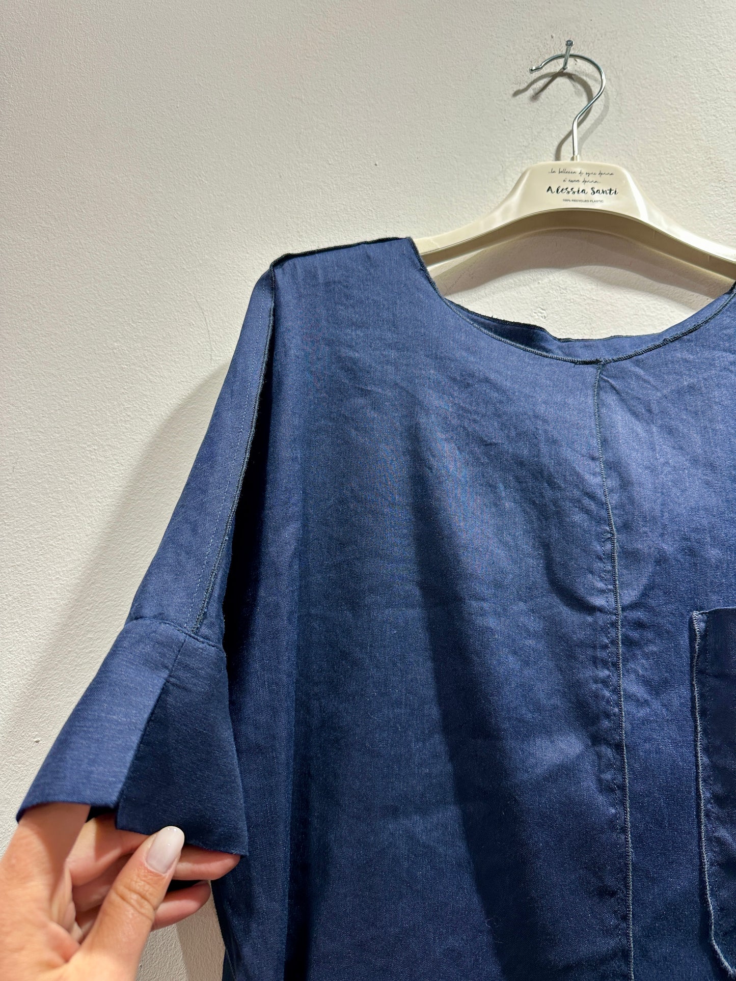 ALESSIA SANTI - Blusa con taschino misto lino, Blu
