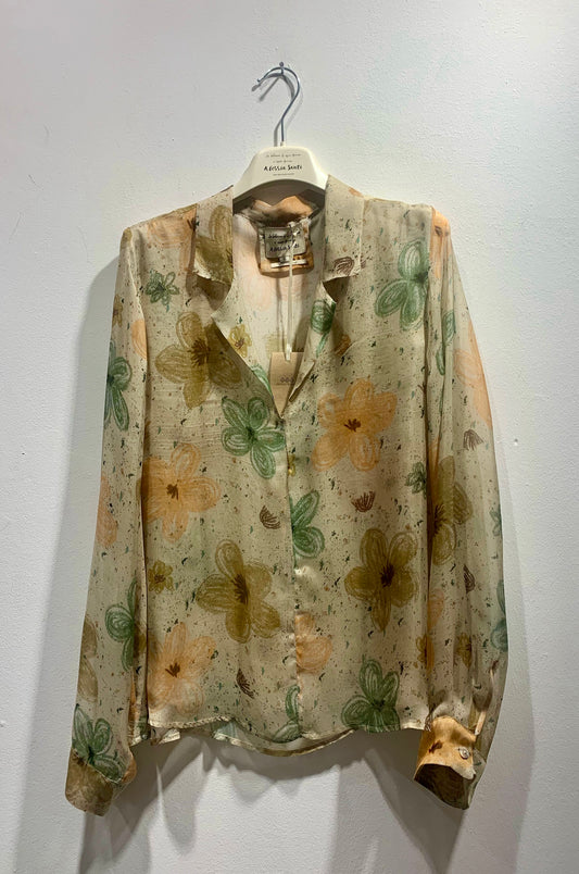 ALESSIA SANTI - Blusa fantasia floreale misto viscosa e seta, Beige