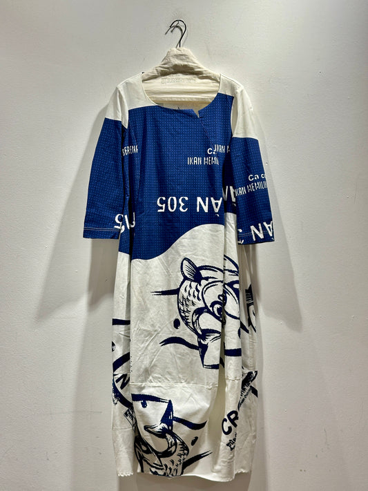 RUNDHOLZ - Abito stampato manica 3/4, Navy Print