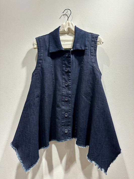 ThiPo - Gilet sfrangiato in denim, Blu