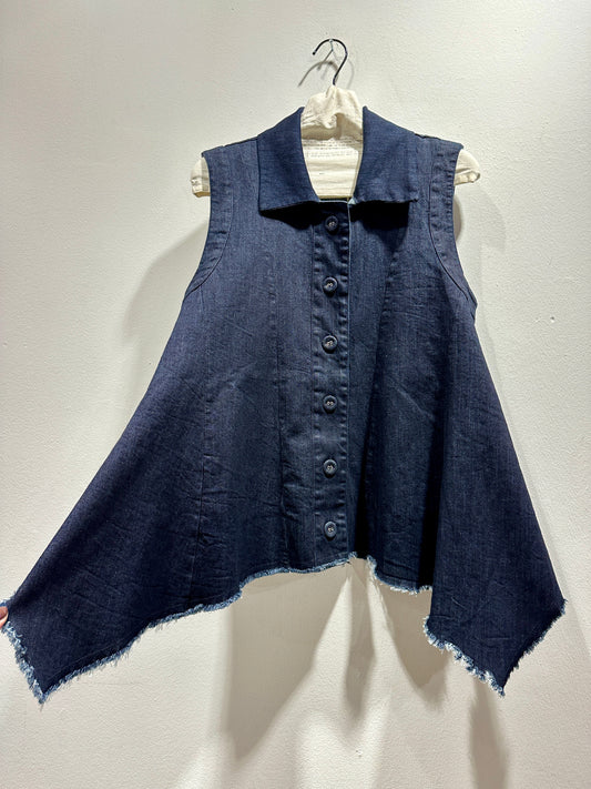 ThiPo - Gilet sfrangiato in denim, Blu