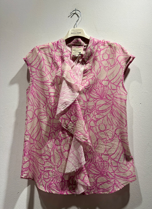 ALESSIA SANTI - Camicia fantasia con rouches, Fucsia