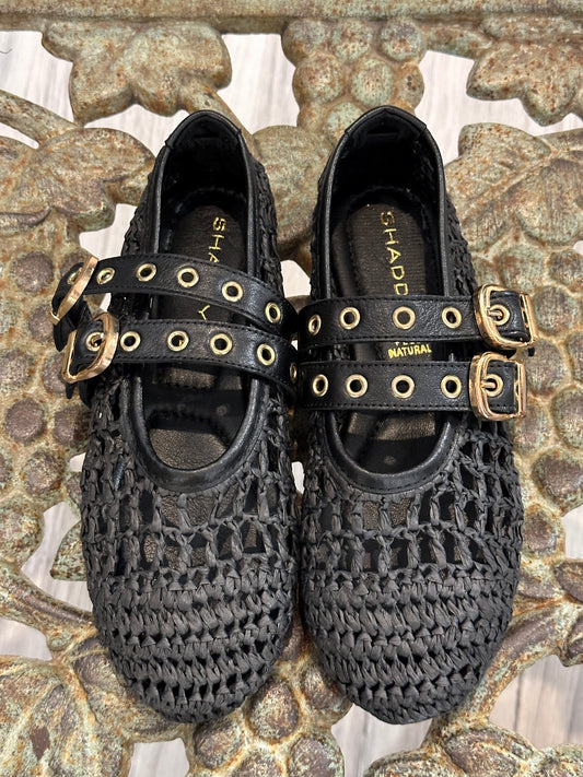 SHADDY - Ballerina traforata con fibbie, Nero