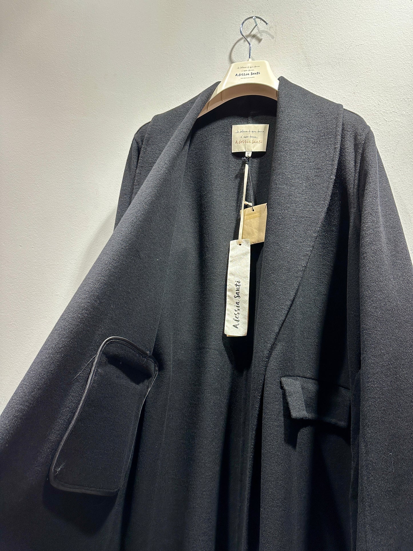 ALESSIA SANTI - Cappotto lungo misto lana con fusciacca, Nero