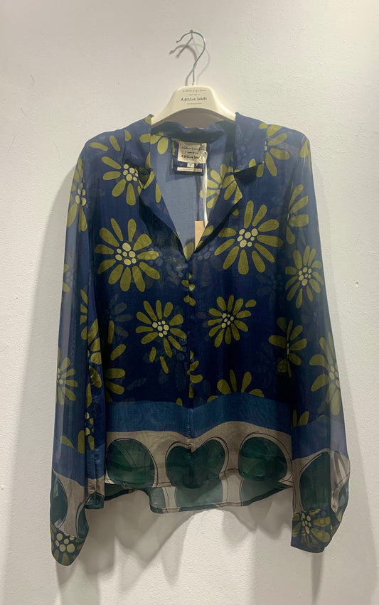 ALESSIA SANTI - Blusa fantasia floreale misto viscosa e seta, Blu