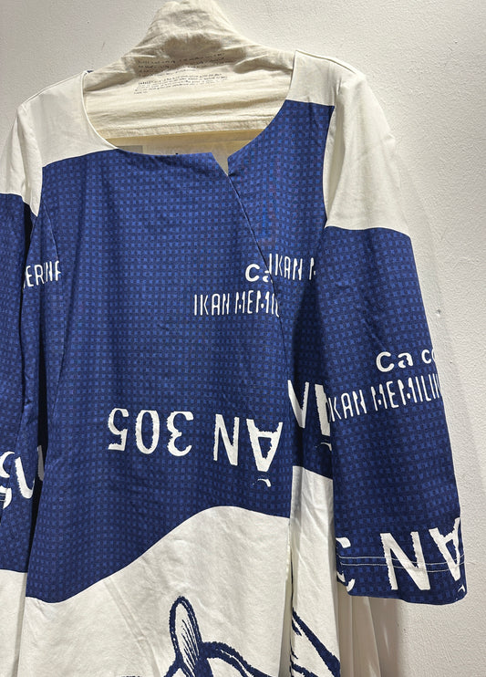 RUNDHOLZ - Abito stampato manica 3/4, Navy Print