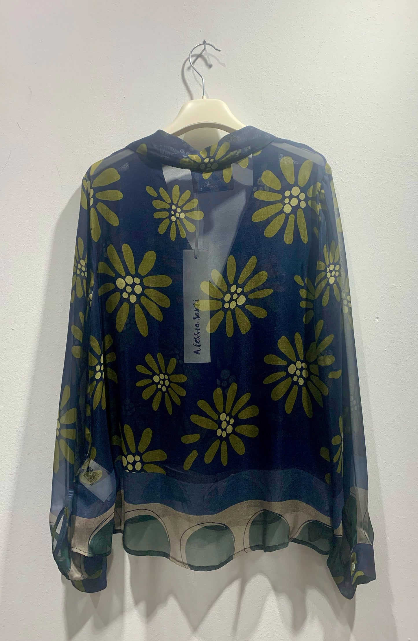 ALESSIA SANTI - Blusa fantasia floreale misto viscosa e seta, Blu