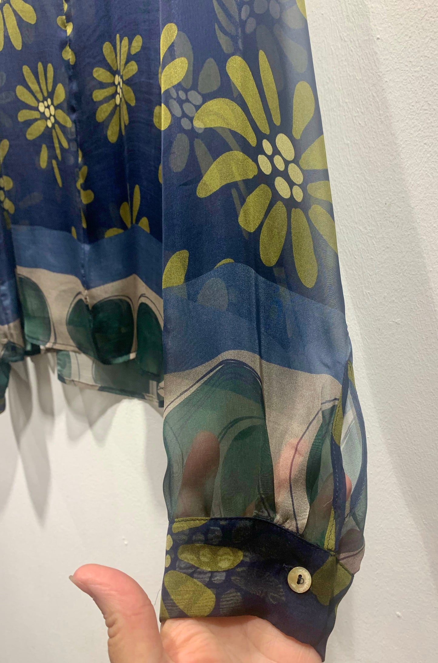 ALESSIA SANTI - Blusa fantasia floreale misto viscosa e seta, Blu