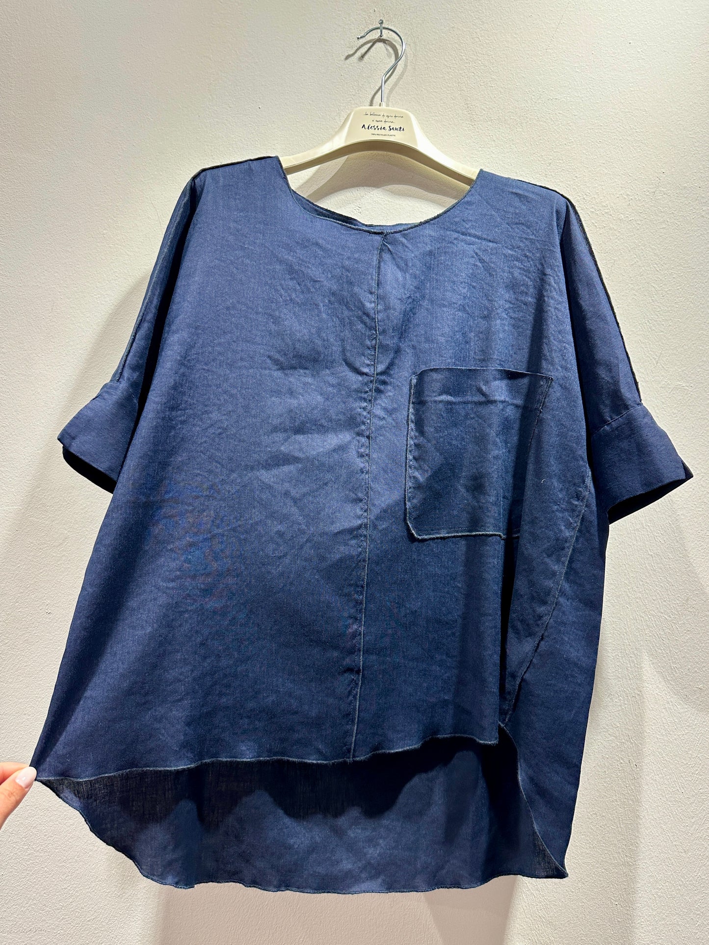 ALESSIA SANTI - Blusa con taschino misto lino, Blu