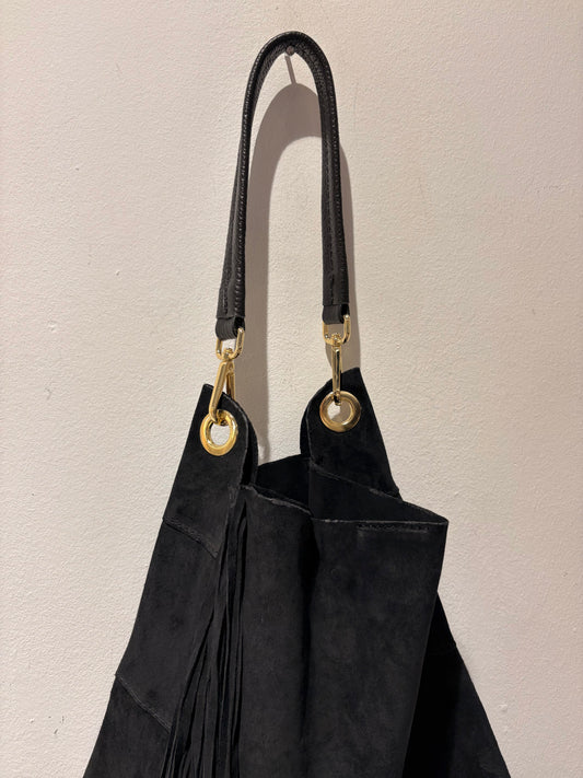 SUSY MIX - Shopper con frange, Nero