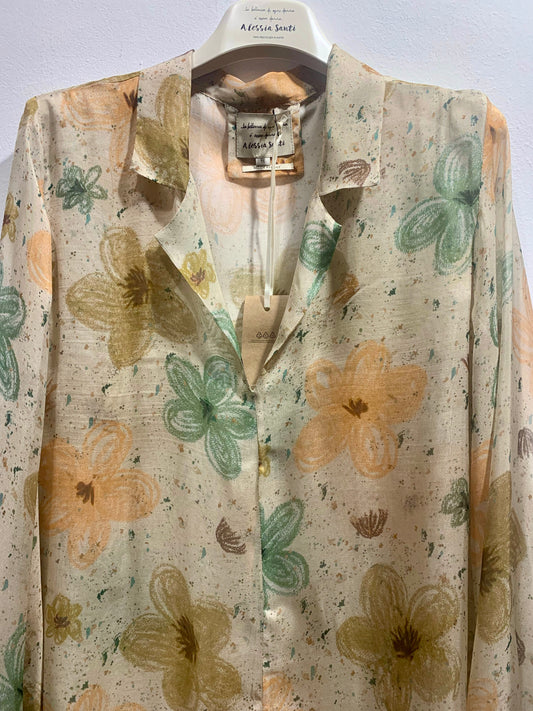 ALESSIA SANTI - Blusa fantasia floreale misto viscosa e seta, Beige