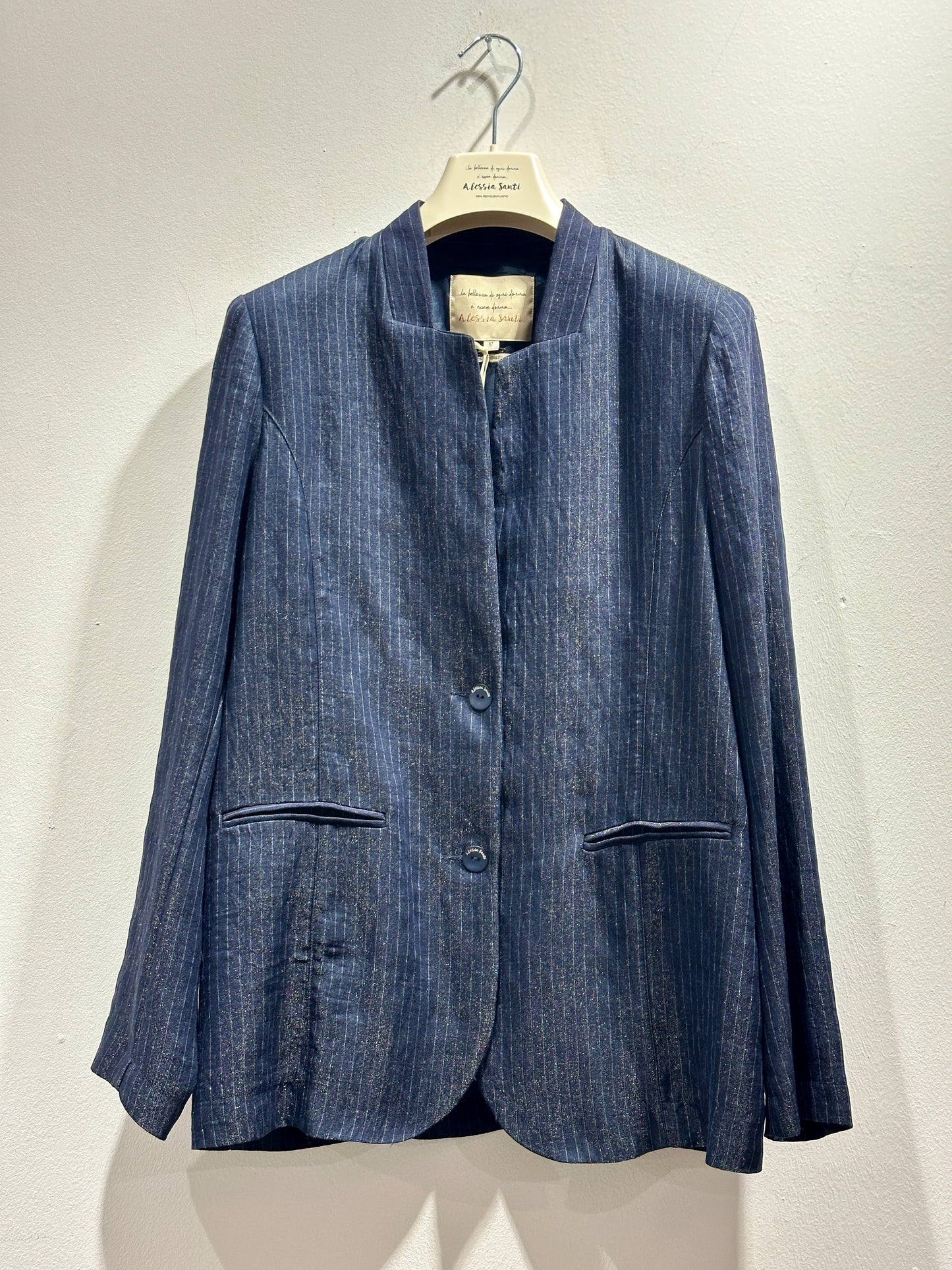 ALESSIA SANTI - Giacca gessata misto lino, Blu