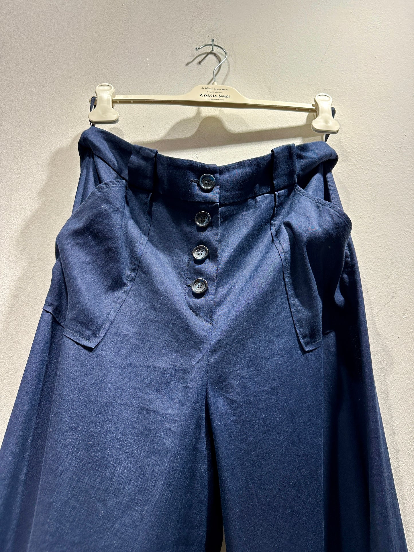 ALESSIA SANTI - Pantalone a palazzo misto lino, Blu