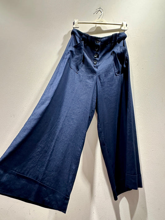 ALESSIA SANTI - Pantalone a palazzo misto lino, Blu