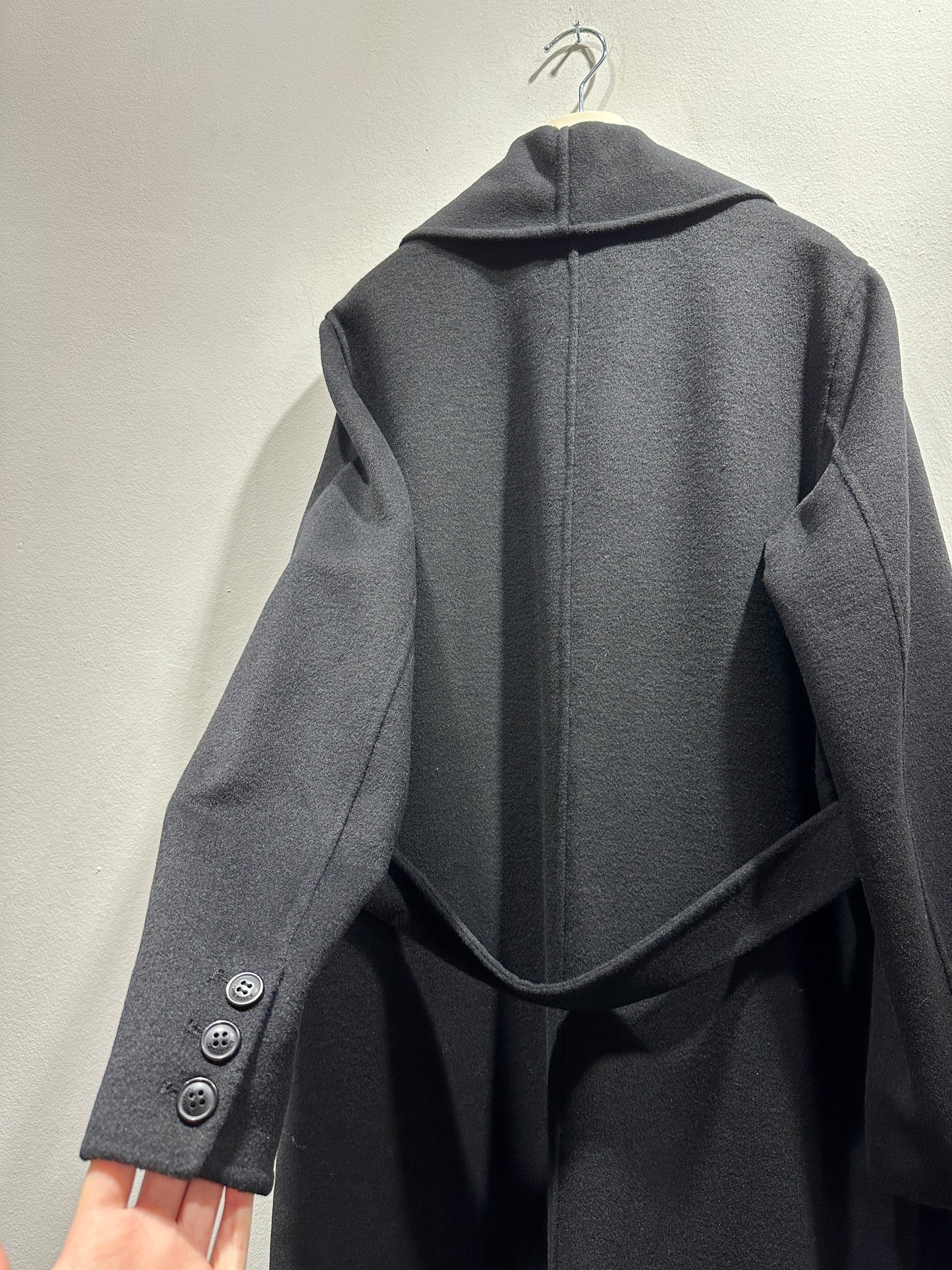 ALESSIA SANTI - Cappotto lungo misto lana con fusciacca, Nero