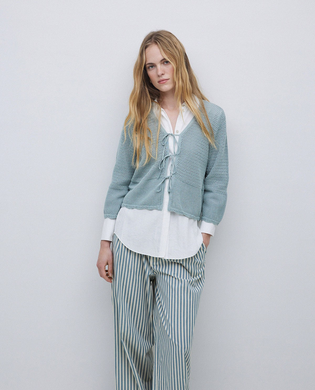 YERSE - Cardigan con lacci, Verde Chiaro