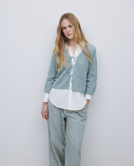 YERSE - Cardigan con lacci, Verde Acqua