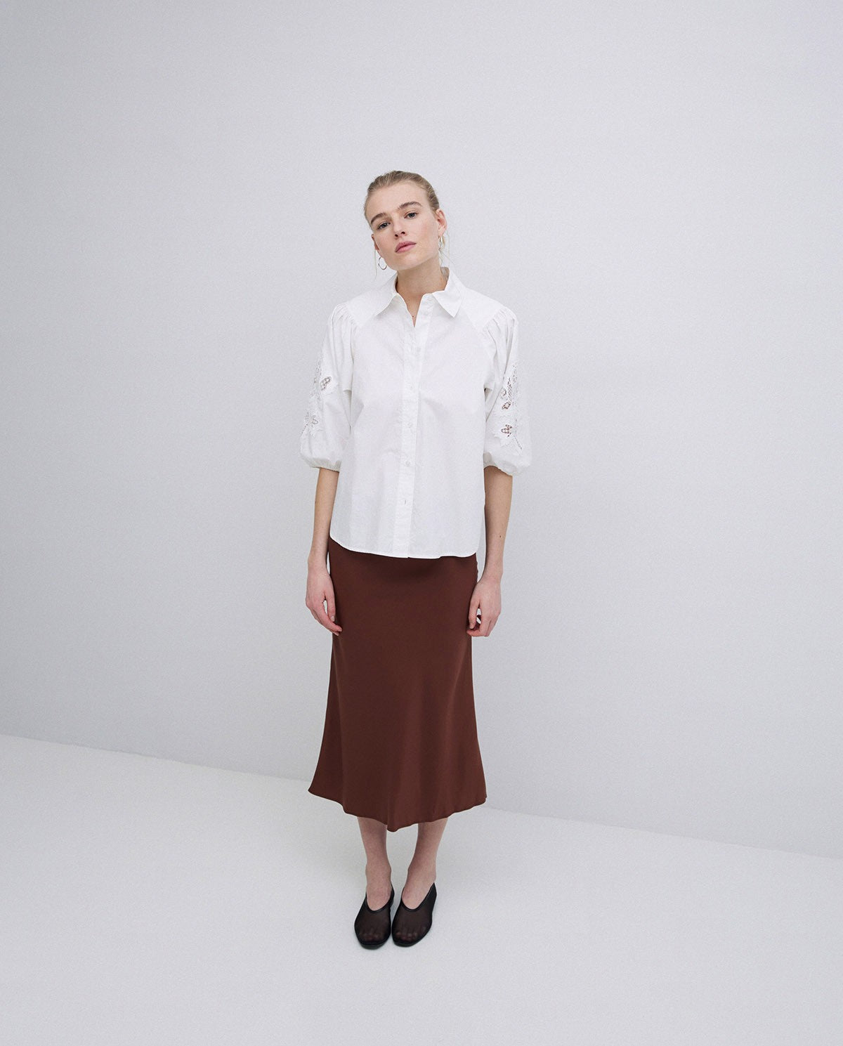 YERSE - Camicia con inserti in pizzo, Bianco