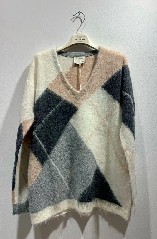 ALESSIA SANTI - Maglia rombi misto lana e alpaca, Beige