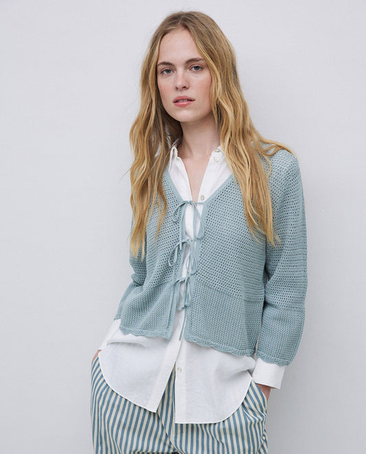 YERSE - Cardigan con lacci, Verde Acqua