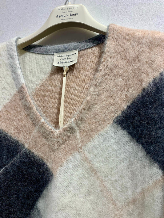 ALESSIA SANTI - Maglia rombi misto lana e alpaca, Beige