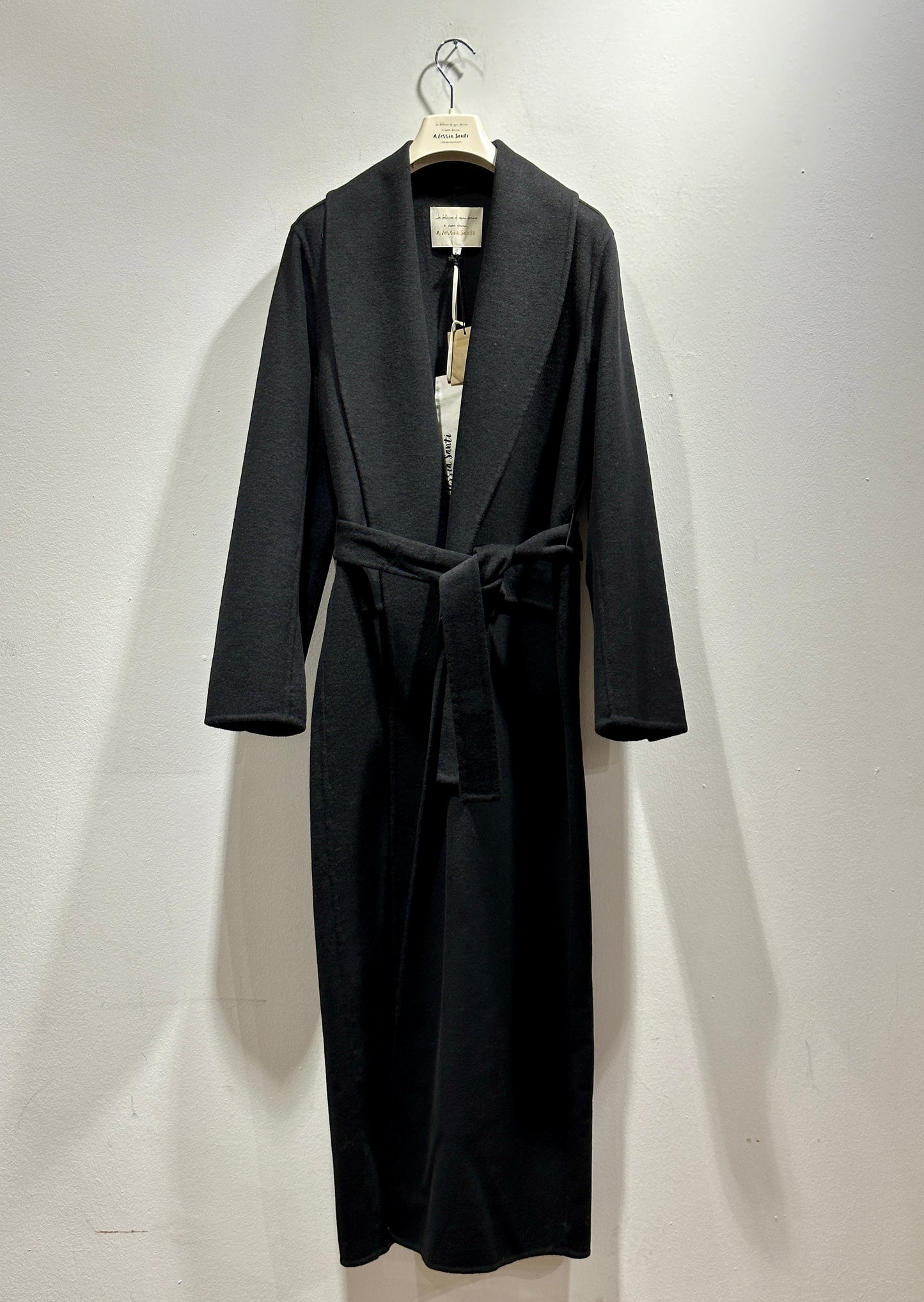 ALESSIA SANTI - Cappotto lungo misto lana con fusciacca, Nero
