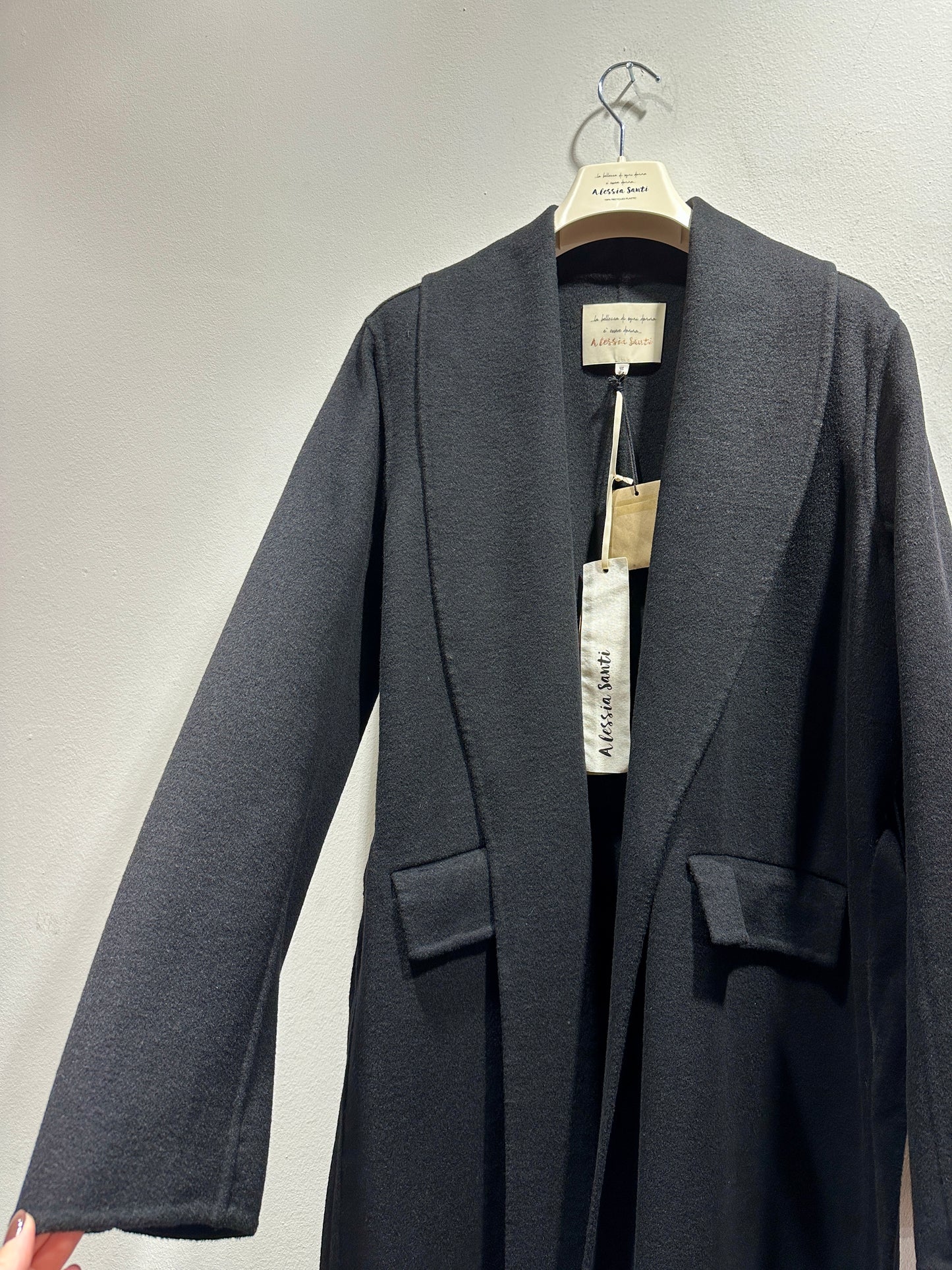 ALESSIA SANTI - Cappotto lungo misto lana con fusciacca, Nero