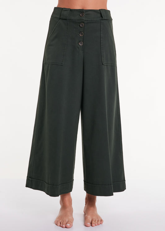 ALESSIA SANTI - Pantalone a palazzo in cotone, Verde