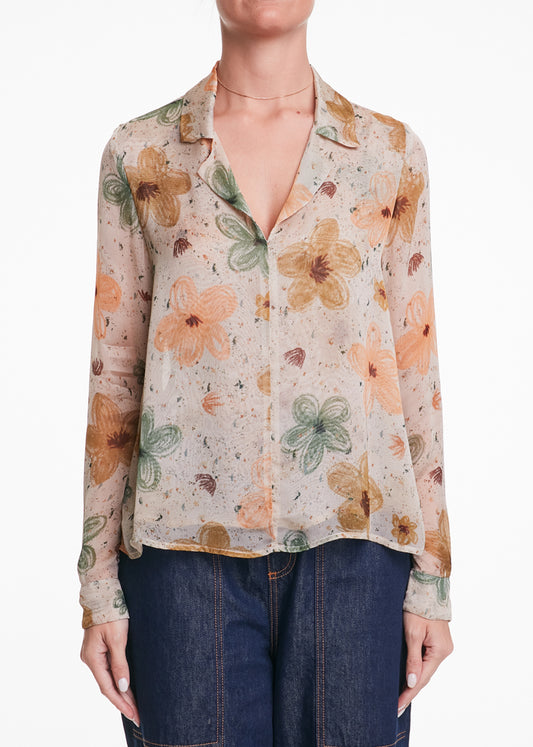 ALESSIA SANTI - Blusa fantasia floreale misto viscosa e seta, Beige